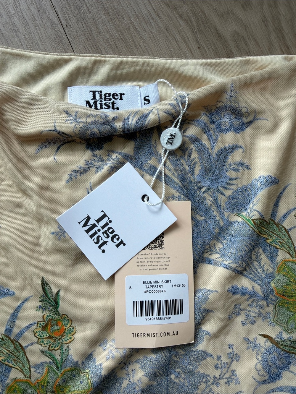 Tiger Mist Cream Mini Skirt with Blue and Green Floral Print - Picture 2 of 2